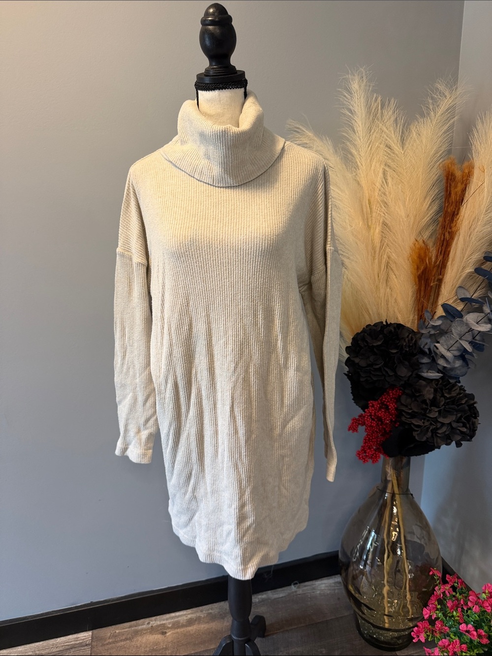 Time and Tru Cream Turtleneck Sweater Dress